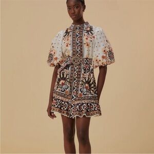 Farm Rio Flower Fan Tapestry Mini Dress